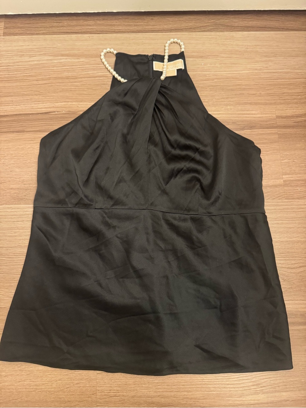 MICHAEL Michael Kors Black Pearl-Strap Halter Top